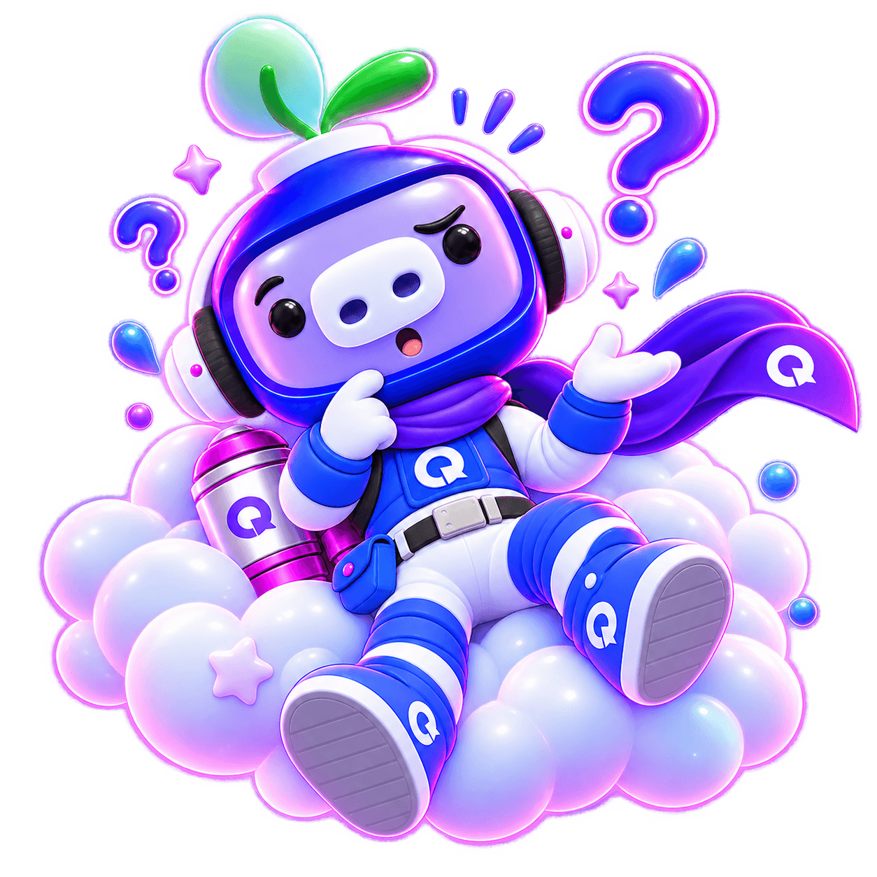 QuickBoost mascot relaxing on a cloud